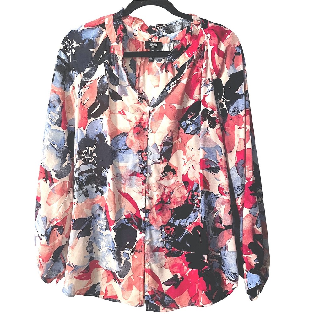 Jones‎ New York Signature Floral Print Blouse Size 1X Long Sleeve Button Up